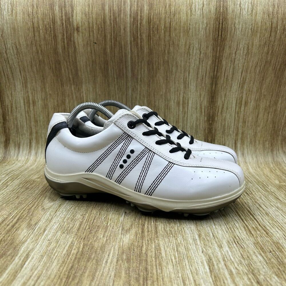 ECCO Golf Shoes Womens Size 6 EU 37 White Black Leather Spiked Athletic Sneakers